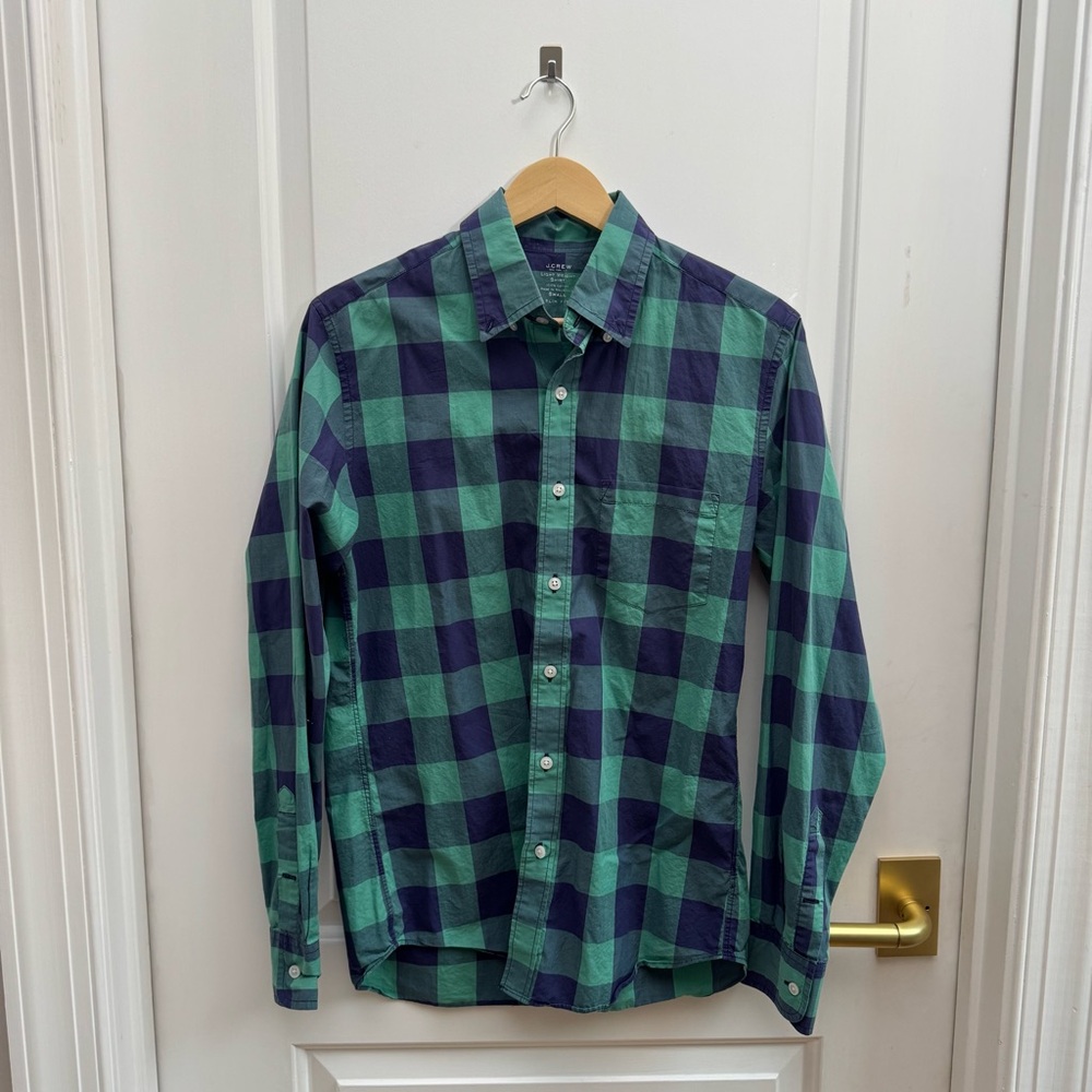 J. Crew Green and Blue Casual Button Down Shirt